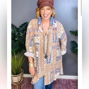 POL Earthy Patterned Tunic Dress